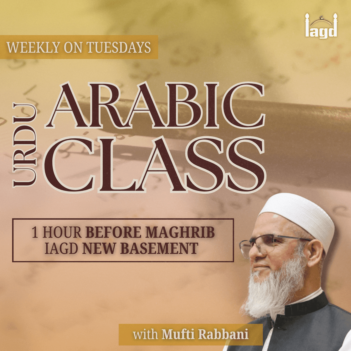 Event flyer for Urdu Arabic Class (One Hour Prior to Maghrib)