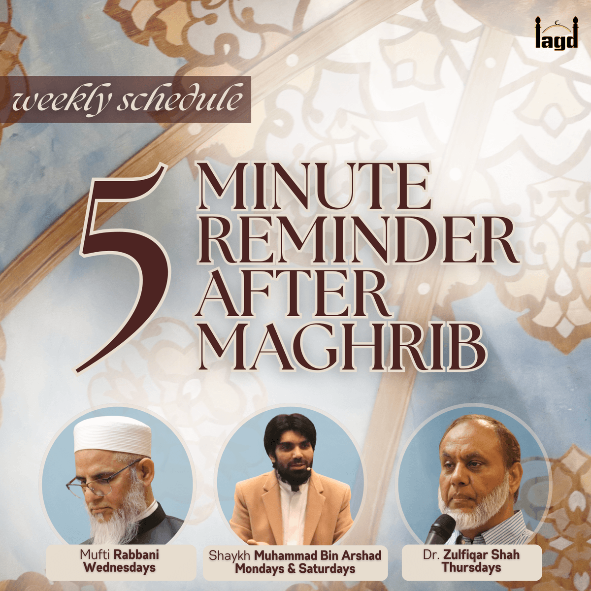 Event flyer for 5-Minute Reminder After Maghrib