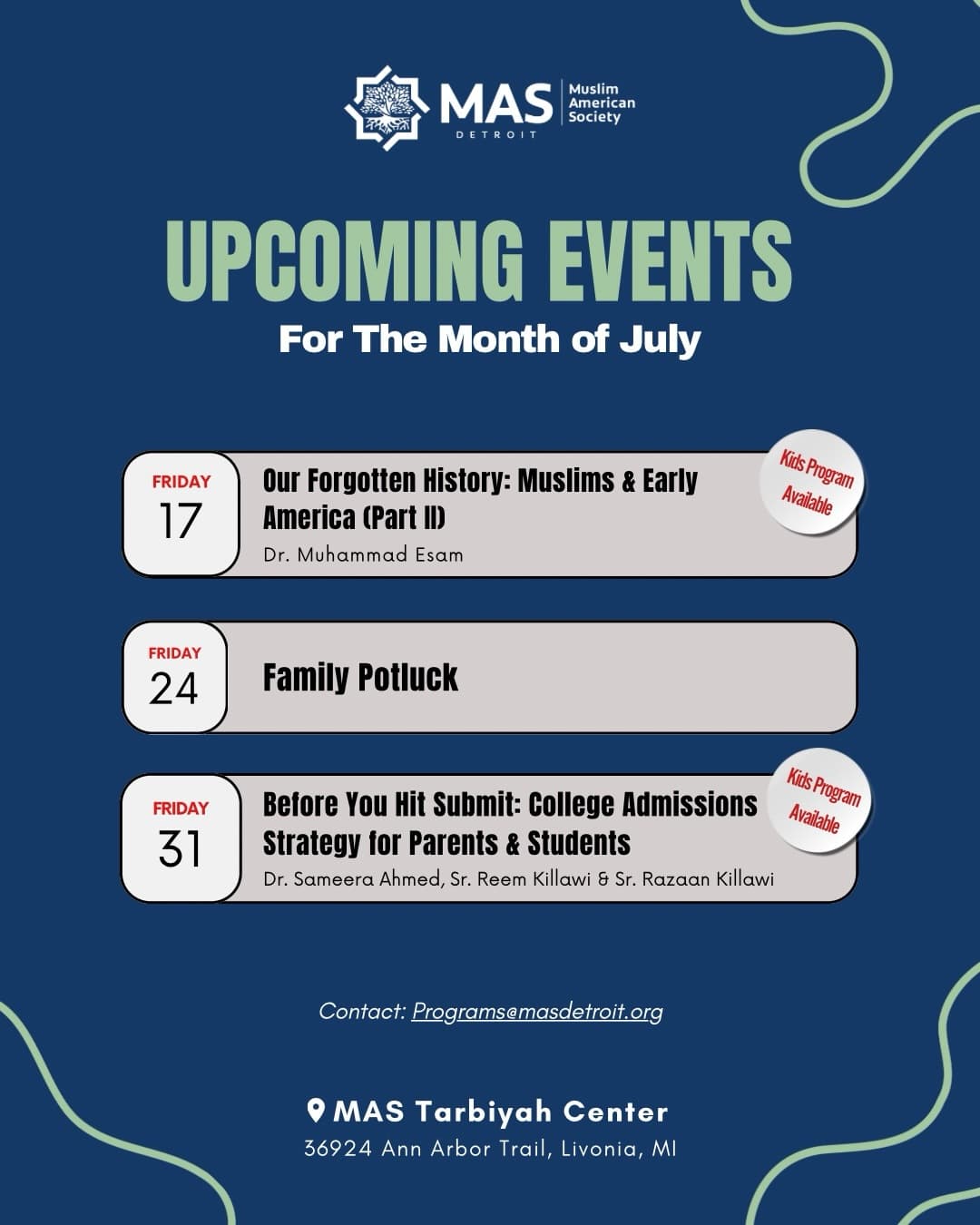 Event flyer for Our Forgotten History: Muslims & Early America (Part II)