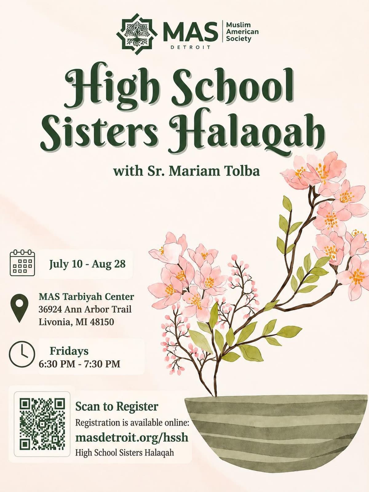 Event flyer for High School Sisters Halaqah