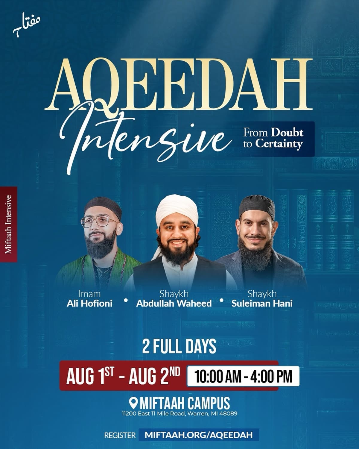 Event flyer for Aqeedah Intensive: From Doubt to Certainty